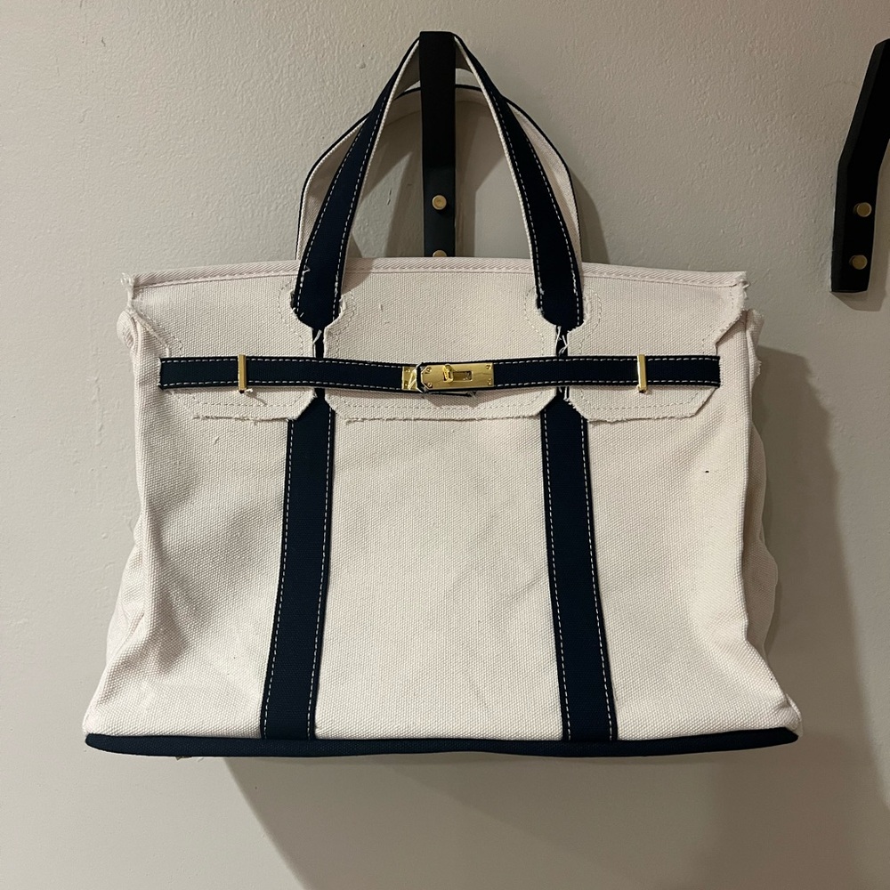 L.L. Bean White and Black Tote Bag